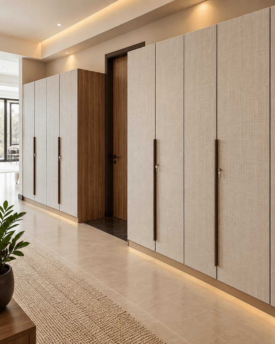 Warm Minimalist Wardrobe Corridor - View 1
