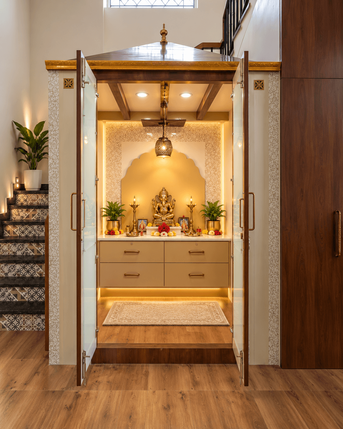 Elegant Modern Pooja Alcove - View 1