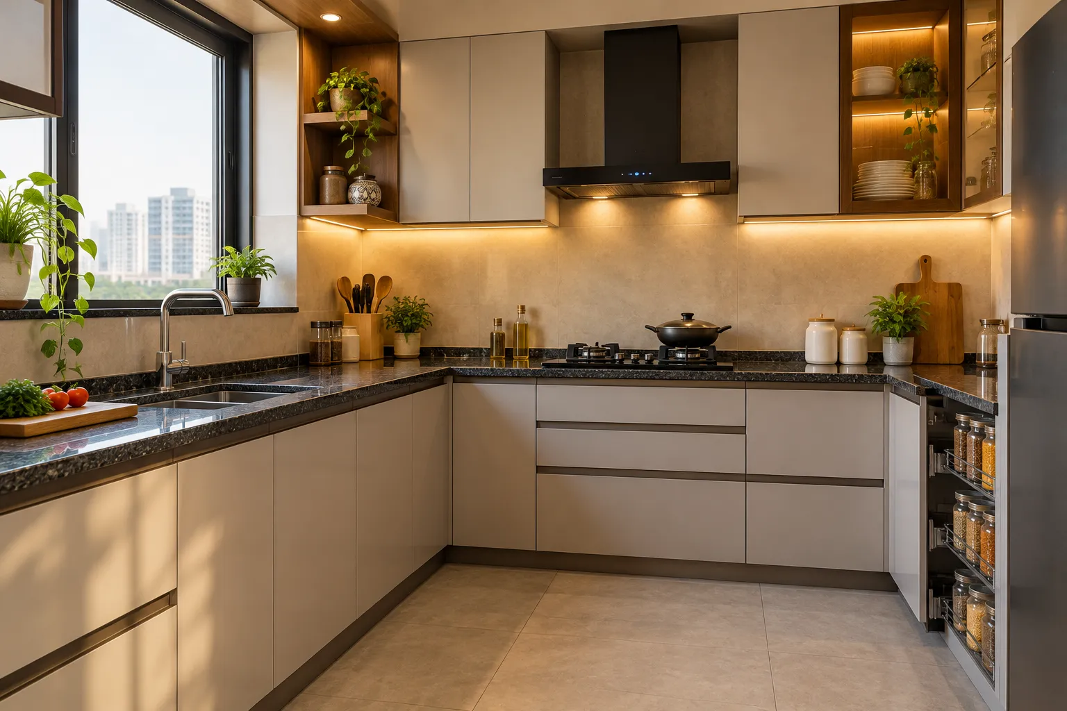 Parallel Kitchen with Profile LED Backlit Cabinets